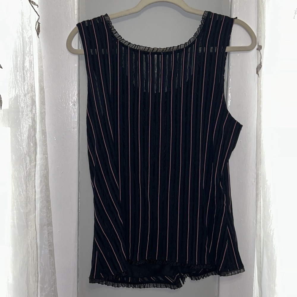 Fashion Bug Pin Stripe y2k Grunge Pink Black Tank Top Lace Neckline Faux Corset - Picture 8 of 10